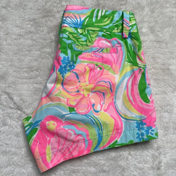 Lilly Pulitzer #19277 Women's Pink Green Callahan Floral Shorts Size 0 - Picture 3 of 8